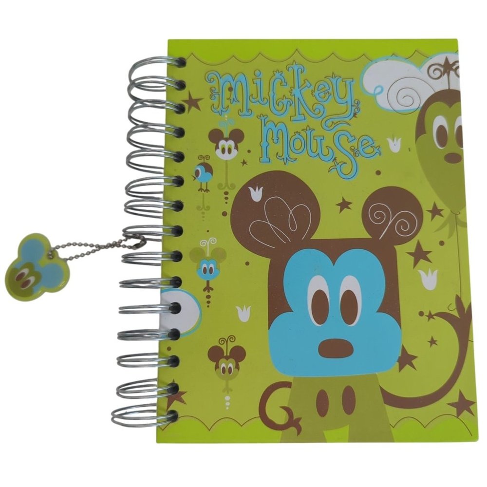 Disney Mickey Mouse Spiral Notebook Keychain Green Blue 8"x6" Double-Sided Cover